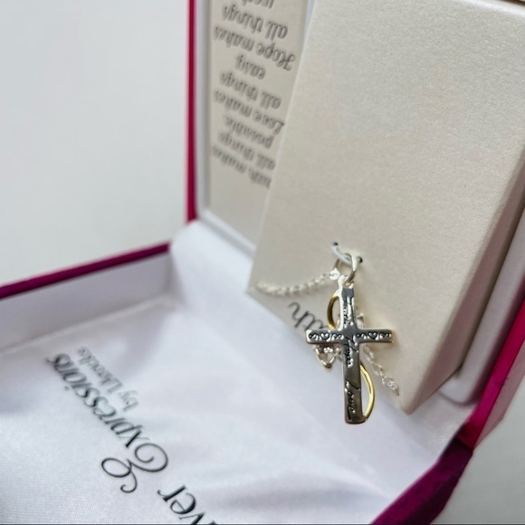 𝅺silver Expressions by LA Rocks Cross & CZ Hearts Necklace with Gold Accents - Picture 7 of 7